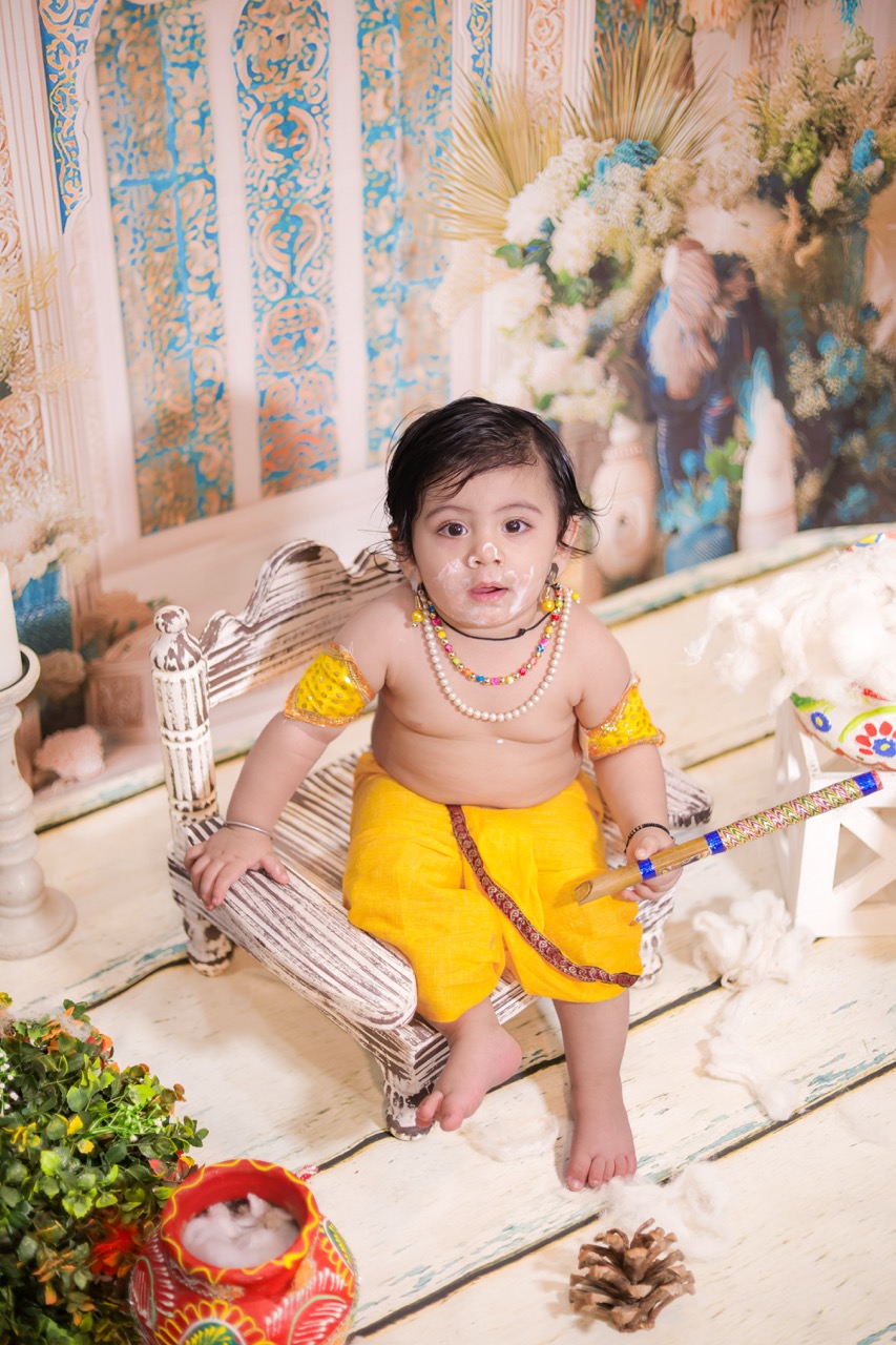 Baby boy in Krishna costume for a photoshoot in our Darbar theme